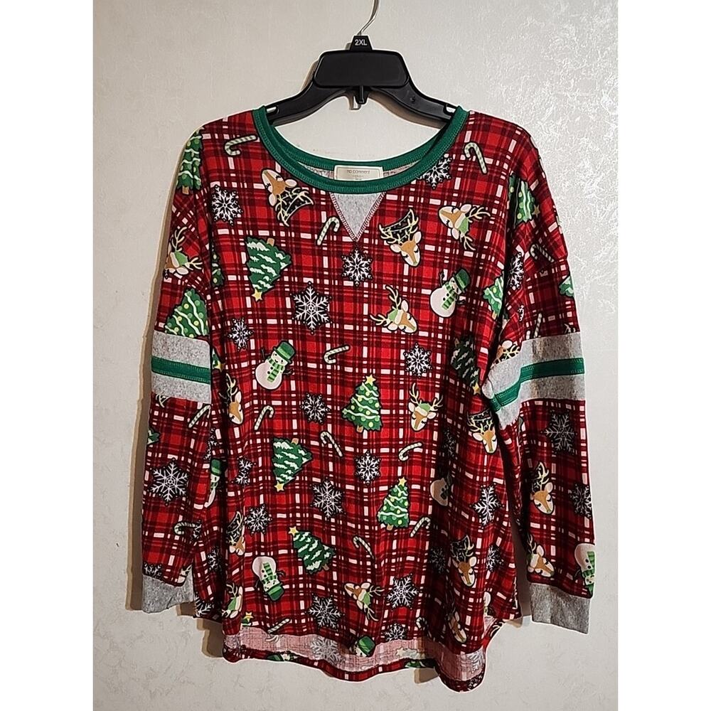 No Comment Plus NY*LA 3X Christmas Flannel Sleepwear Top Snowflakes Snowman Deer